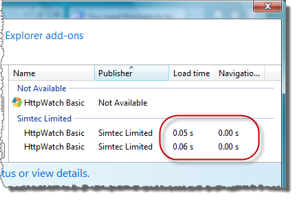 HttpWatch Add-on Timings