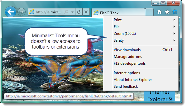 IE 9 Tools menu