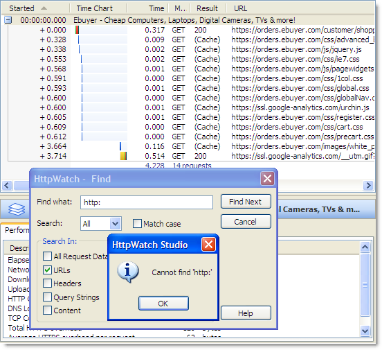 HttpWatch trace for nonsecure items message at Ebuyer
