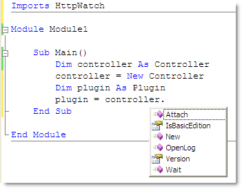 Writing VB.Net for HttpWatch