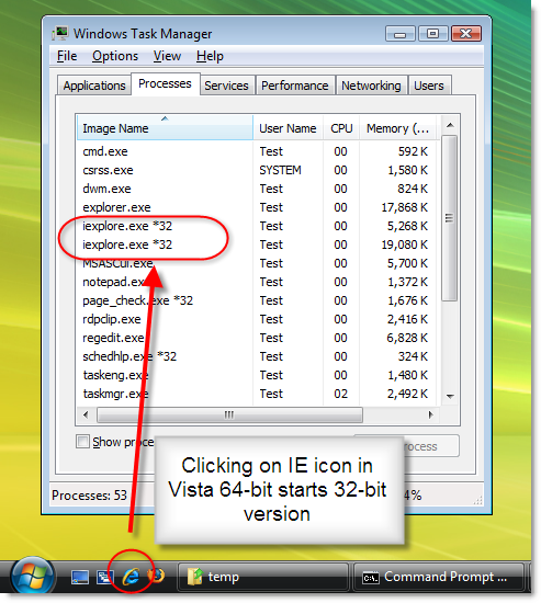 32-bit version of IE on Vista 64-bit