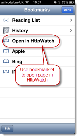 Use HttpWatch Bookmarklet