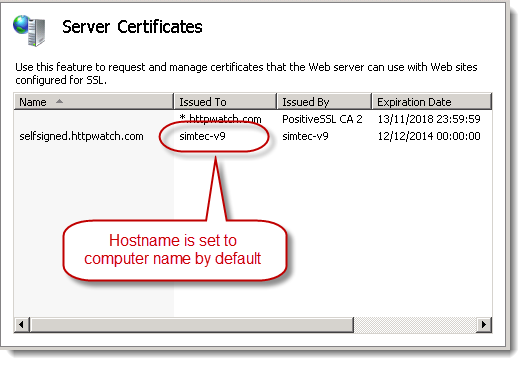 IIS Certificate Host Name